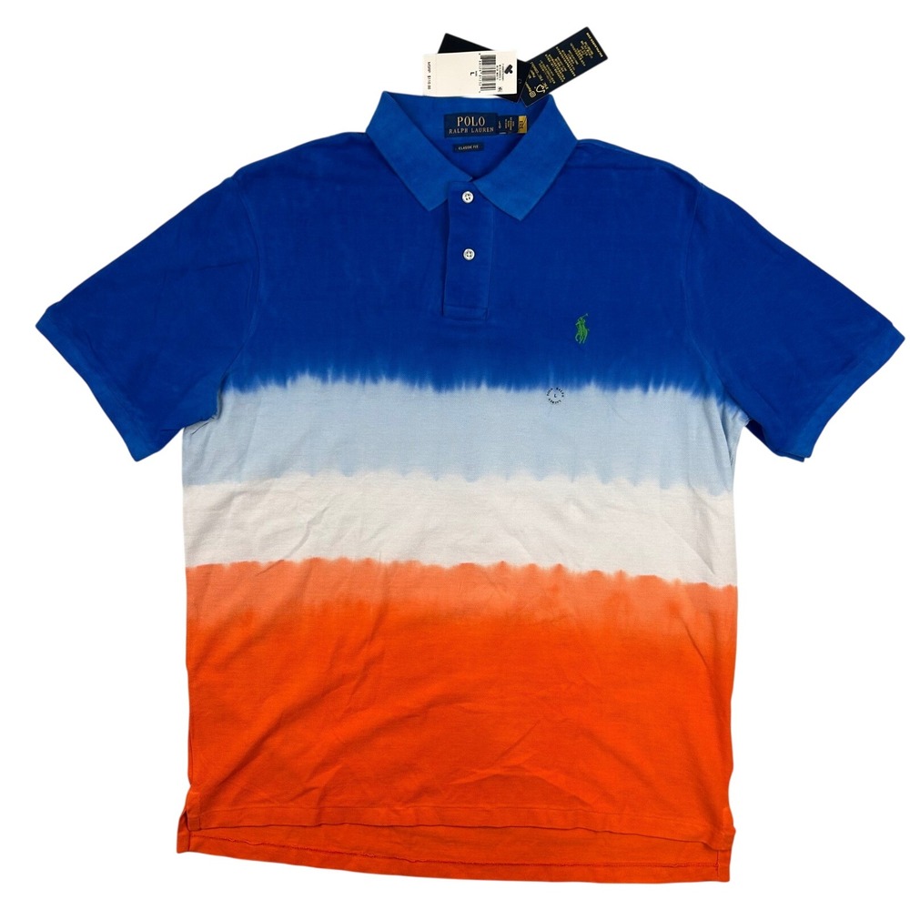 Polo Ralph Lauren Mens Classic Fit Dip Dye Ombre Polo Shirt Blue Orange L NEW